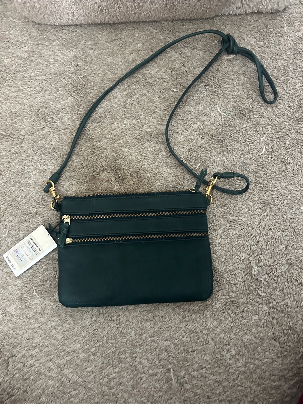 Leather Crossbody Bag in Deep Green with Gold Hardware